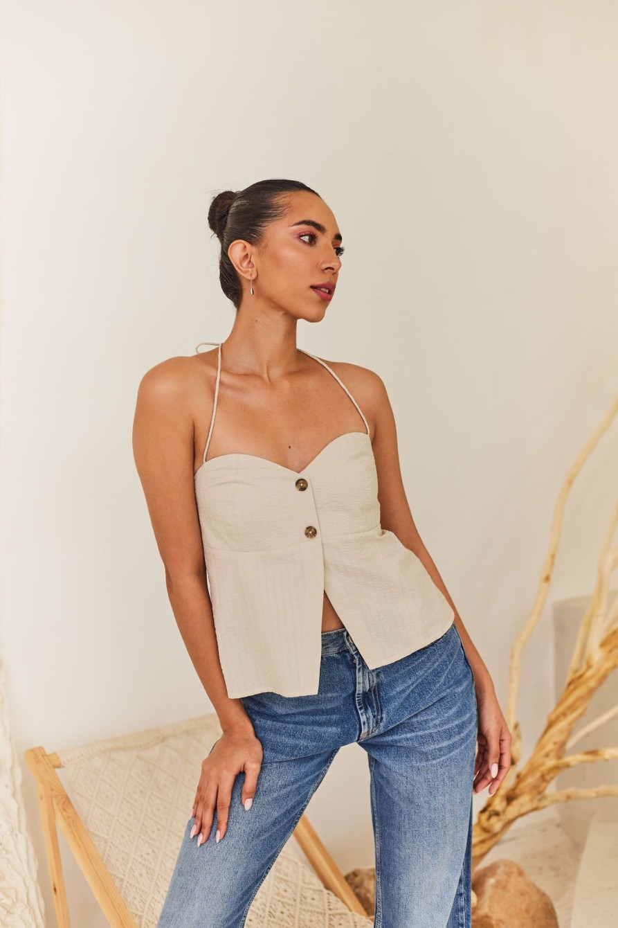 Western-Wear Urban Suburban | Halter Top With Button Detail