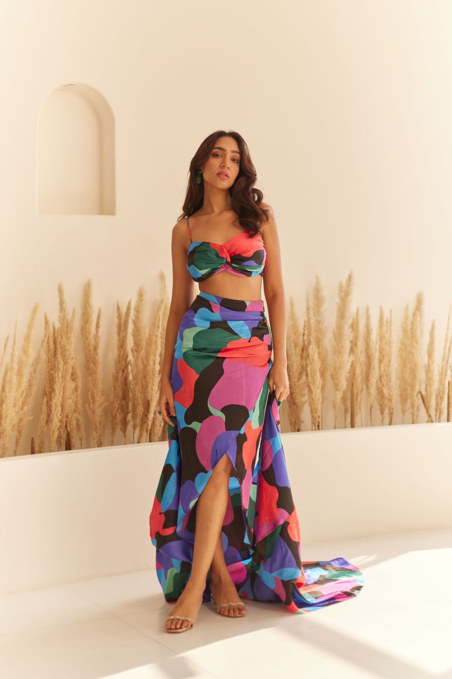 Fashion-Wear Urban Suburban | Multi Colour Skirt Set With Cape