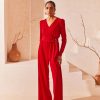 Western-Wear Urban Suburban | Red Full Sleeves Jumpsuit