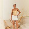 Western-Wear Urban Suburban | Yellow Striped Corset Top & White Skort Set