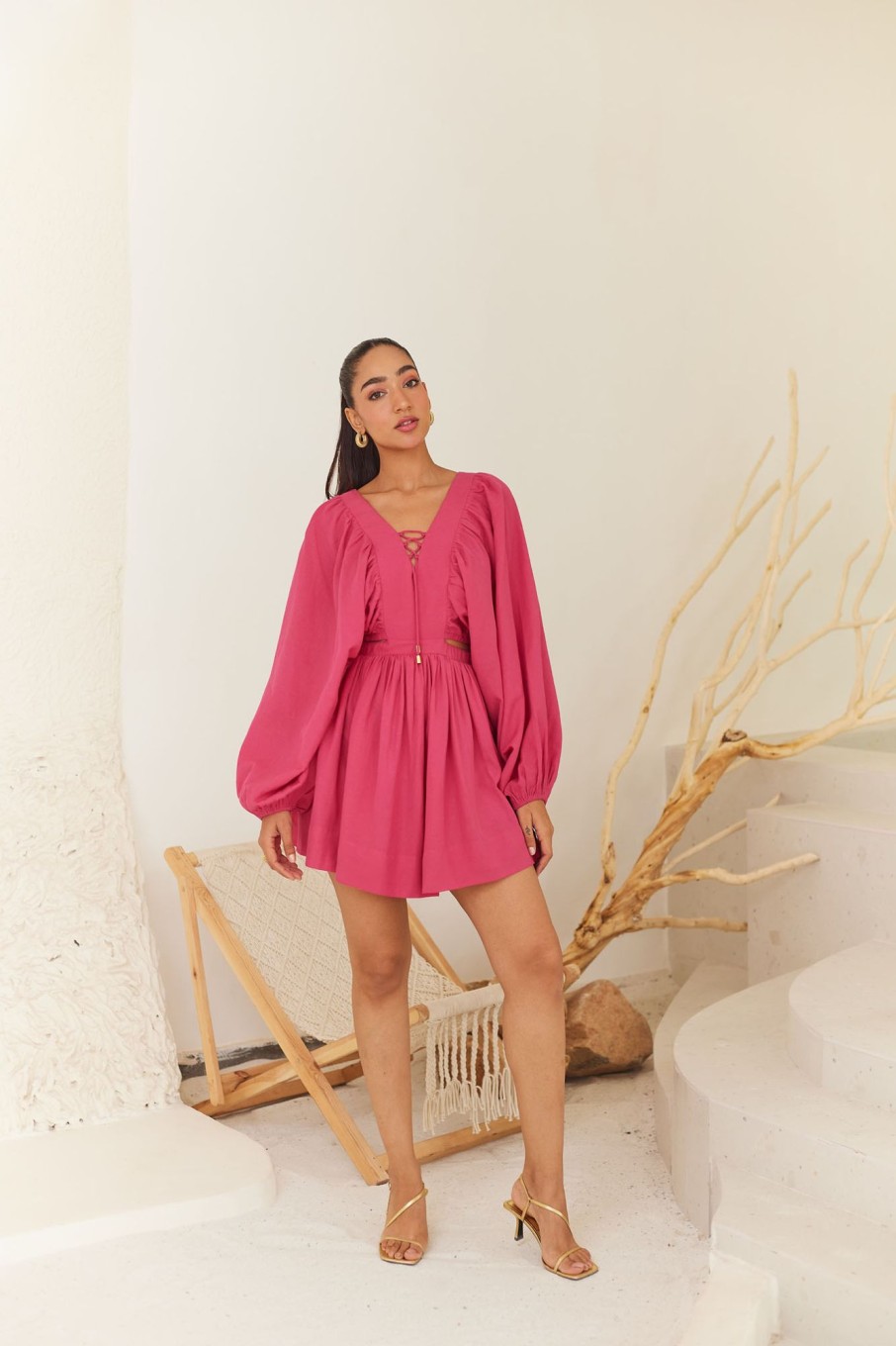 Western-Wear Urban Suburban | Dark Pink Linen Oversized Dress