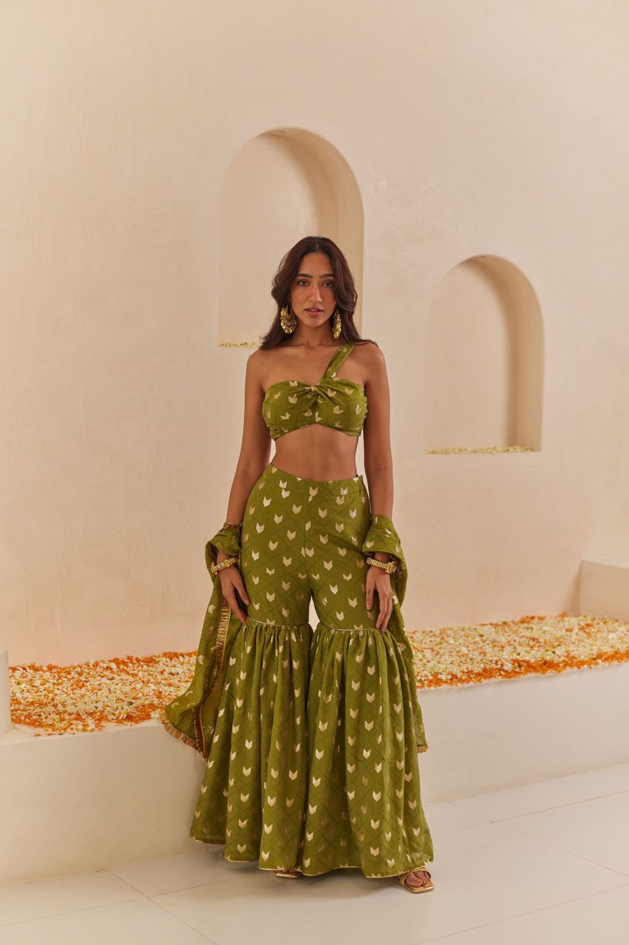 Fashion-Wear Urban Suburban | Green Gharara Set With Dupatta