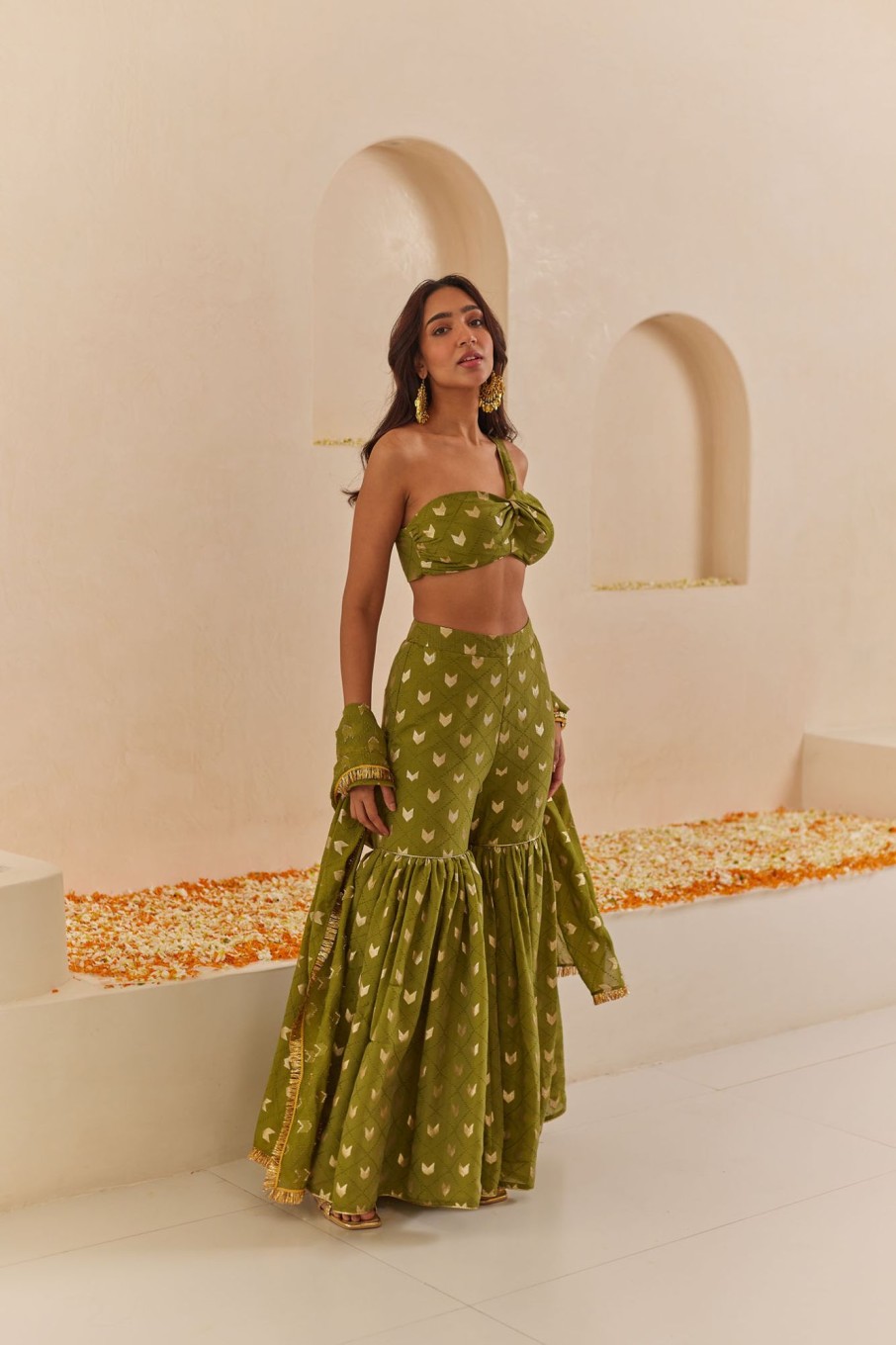 Fashion-Wear Urban Suburban | Green Gharara Set With Dupatta