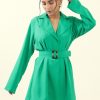 Western-Wear Urban Suburban | Green Blazer Dress With Belt