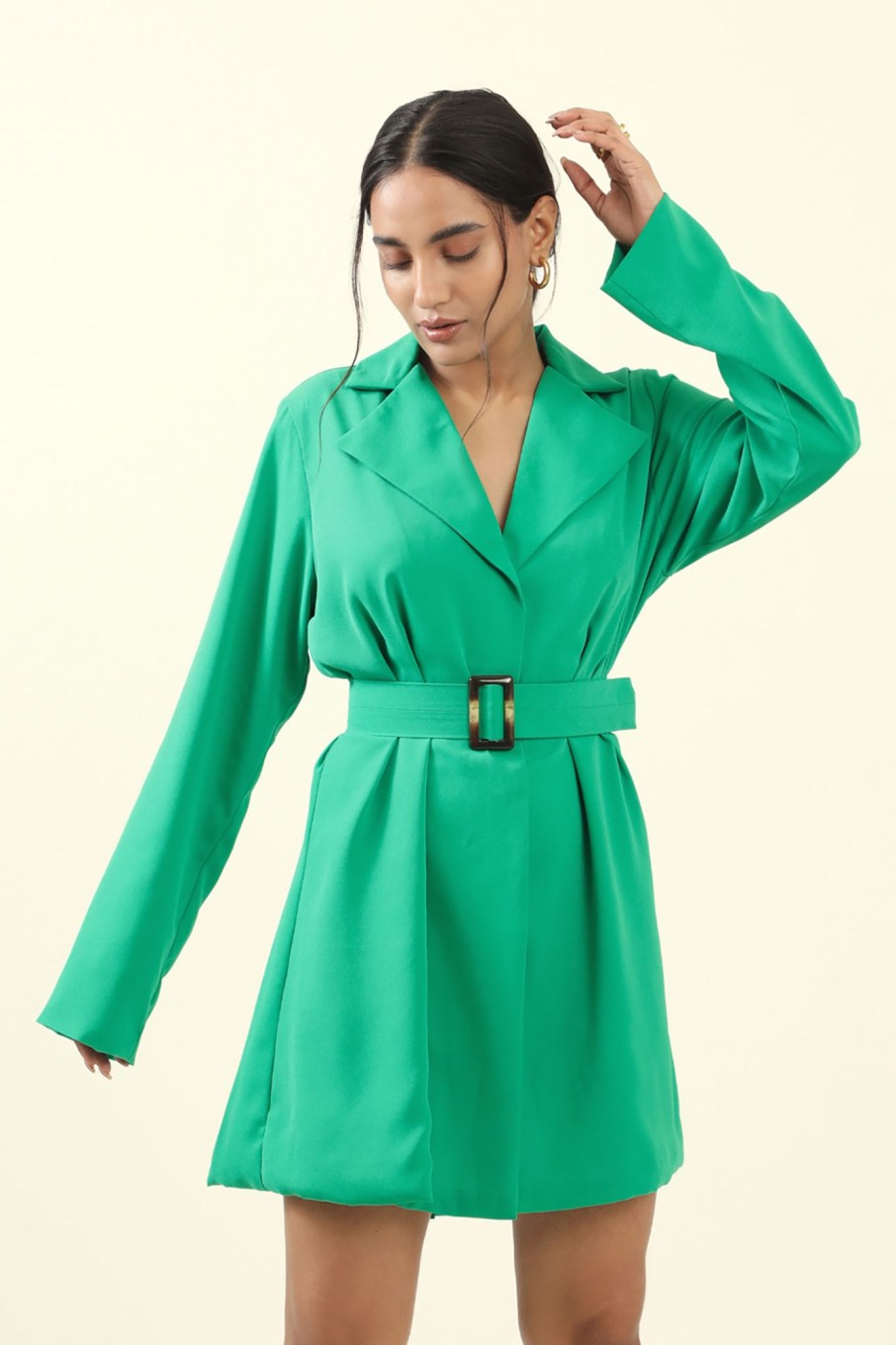 Western-Wear Urban Suburban | Green Blazer Dress With Belt