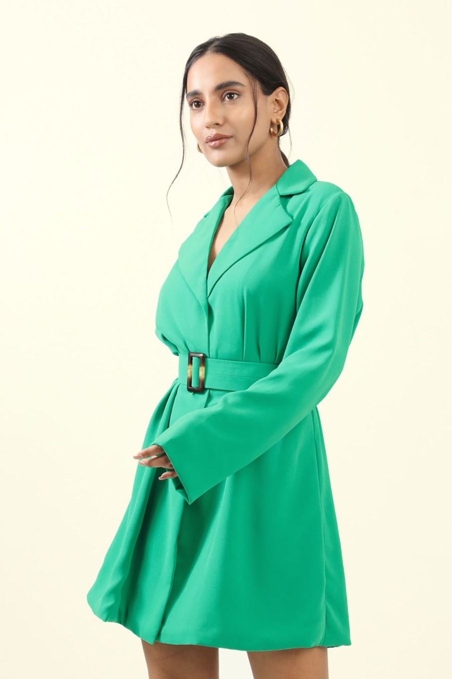 Western-Wear Urban Suburban | Green Blazer Dress With Belt