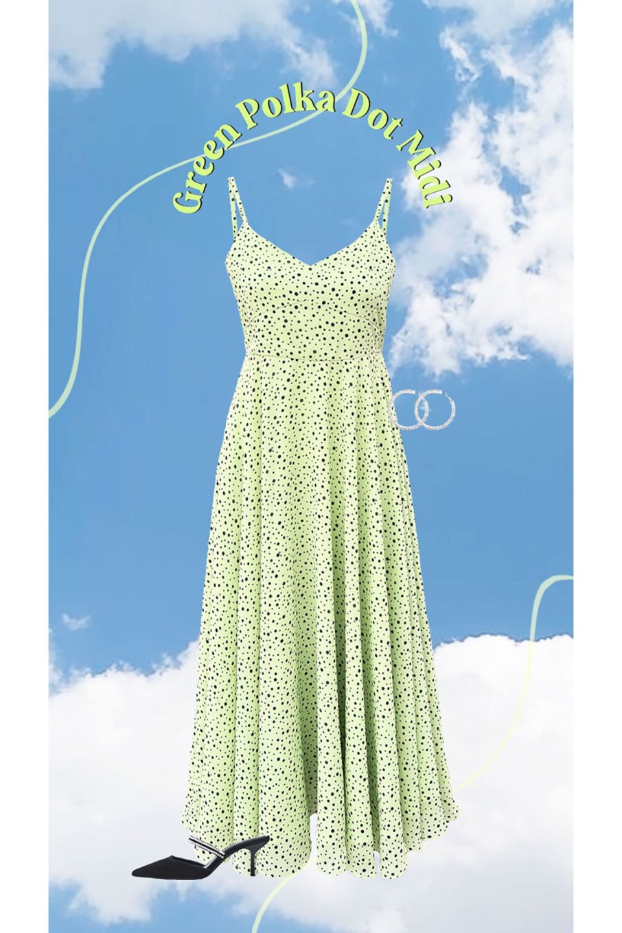 Western-Wear Urban Suburban | Neon Green Polka Dot Midi Dress