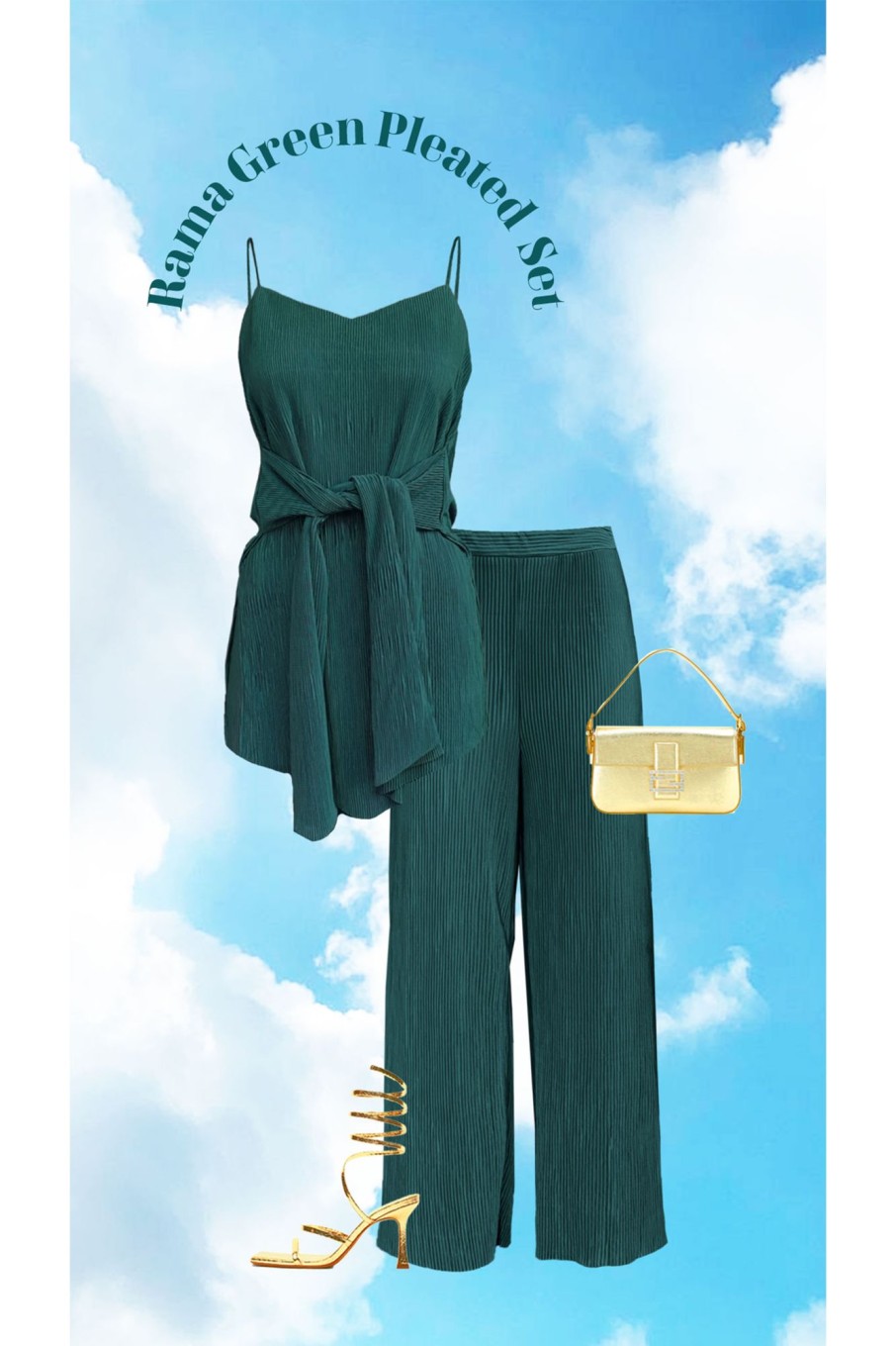 Western-Wear Urban Suburban | Rama Green Pleated Top & Pants Set