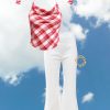 Western-Wear Urban Suburban | Red & White Checkered Cowl Neck Top