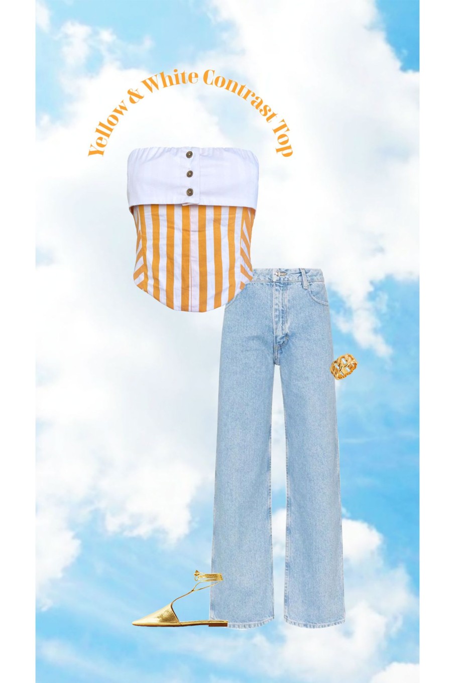 Western-Wear Urban Suburban | Yellow & White Contrast Tube Top Rfd