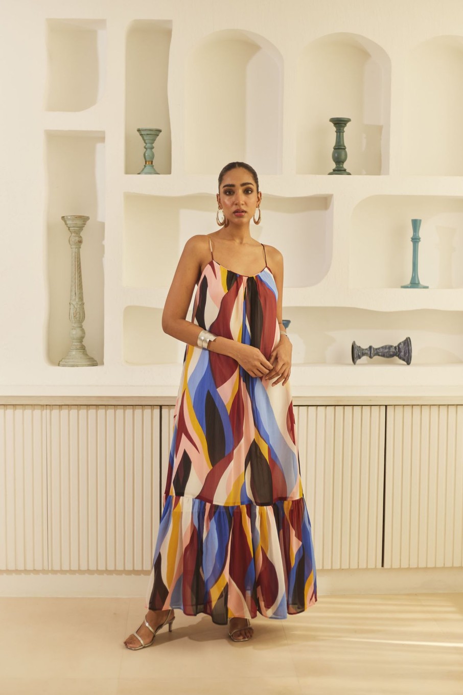 Western-Wear Urban Suburban | Abstract Print A-Line Maxi Dress