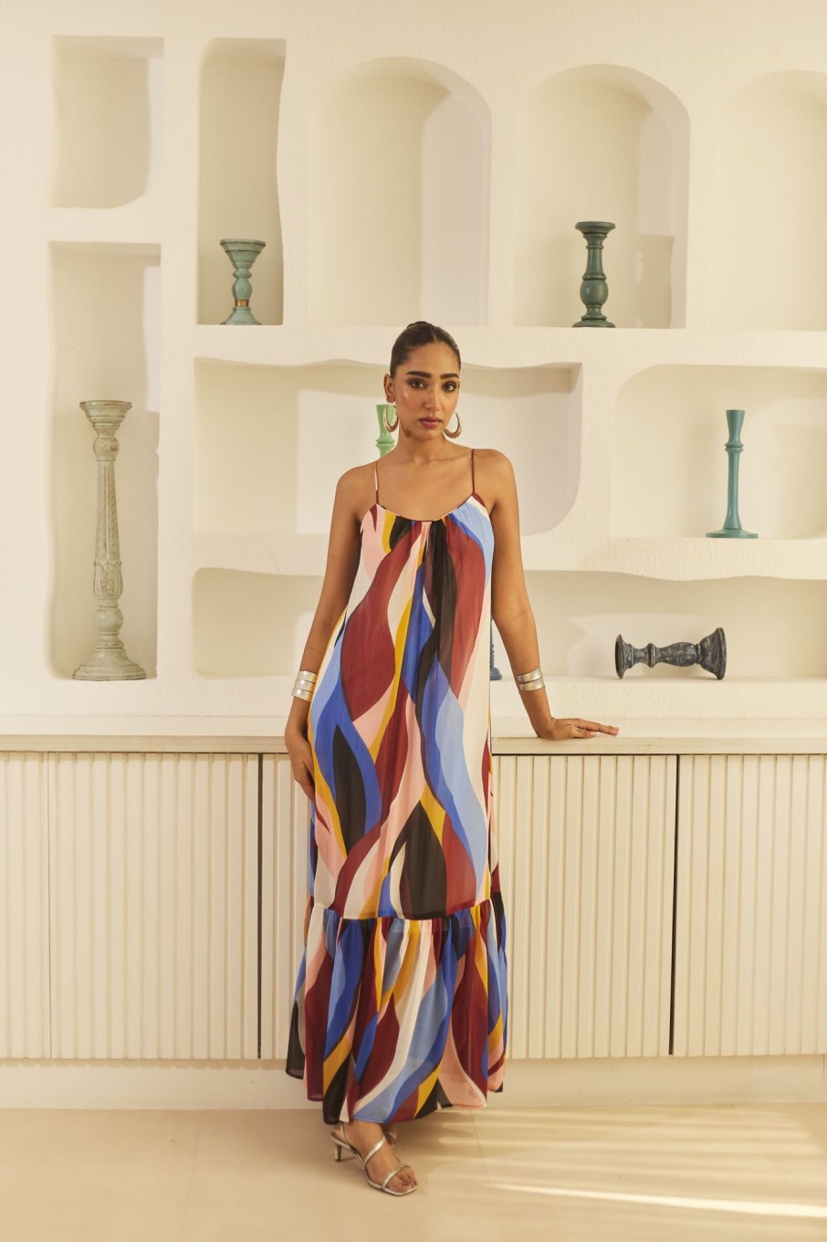 Western-Wear Urban Suburban | Abstract Print A-Line Maxi Dress