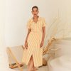 Western-Wear Urban Suburban | Yellow & White Striped Midi Dress