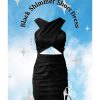 Western-Wear Urban Suburban | Black Shimmer Halter Short Dress