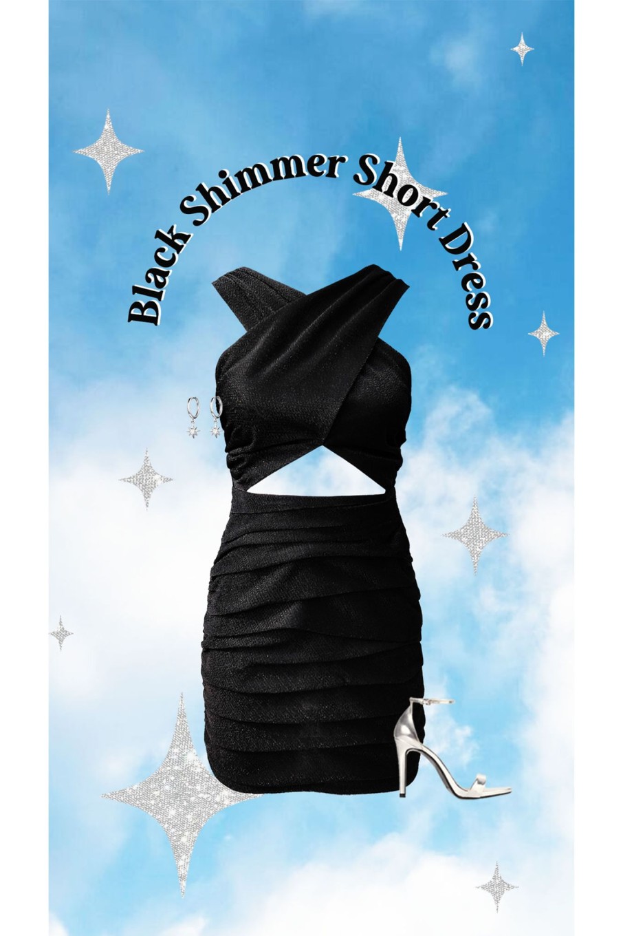 Western-Wear Urban Suburban | Black Shimmer Halter Short Dress