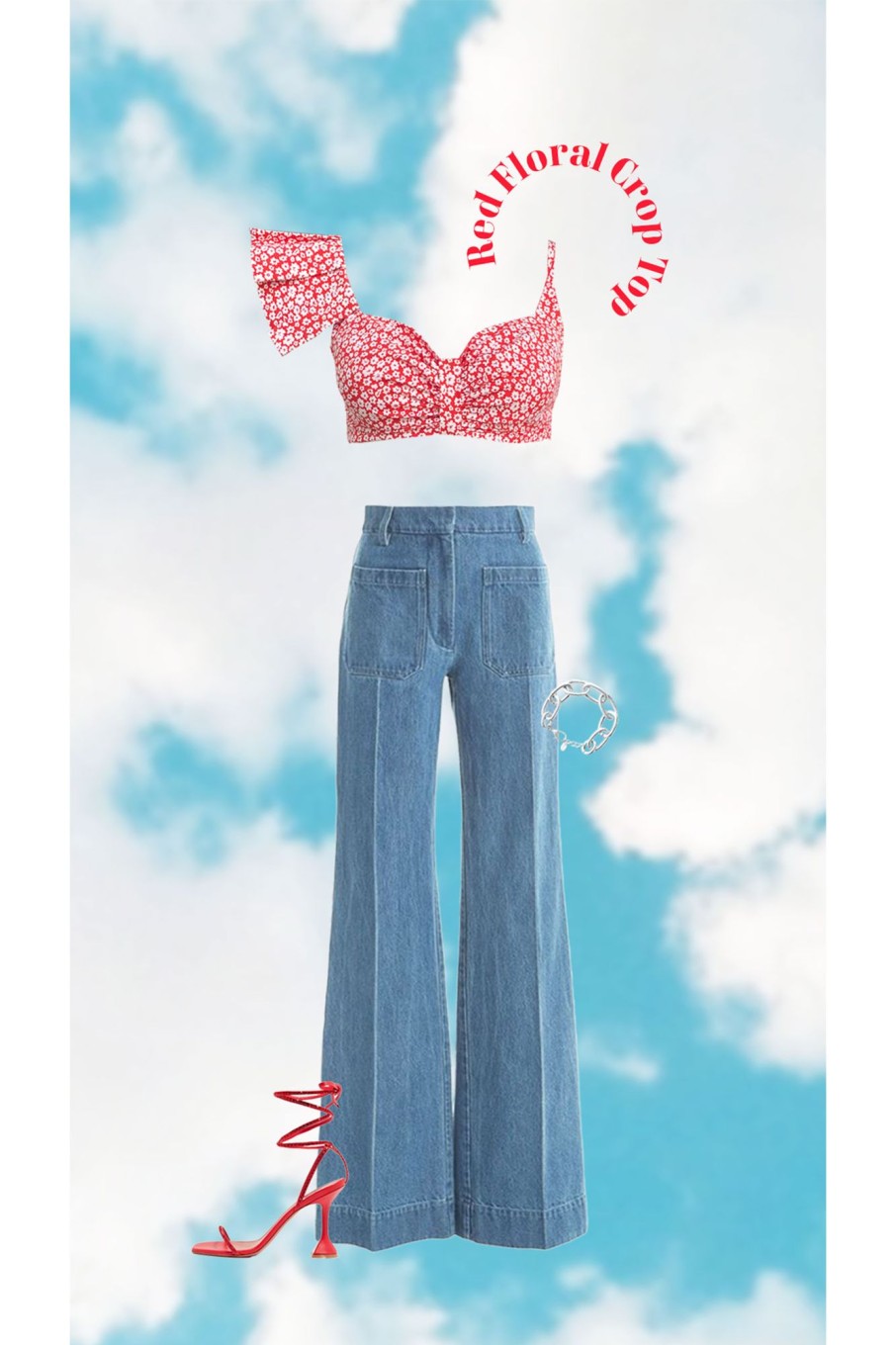 Western-Wear Urban Suburban | Red & White Floral Crop Top