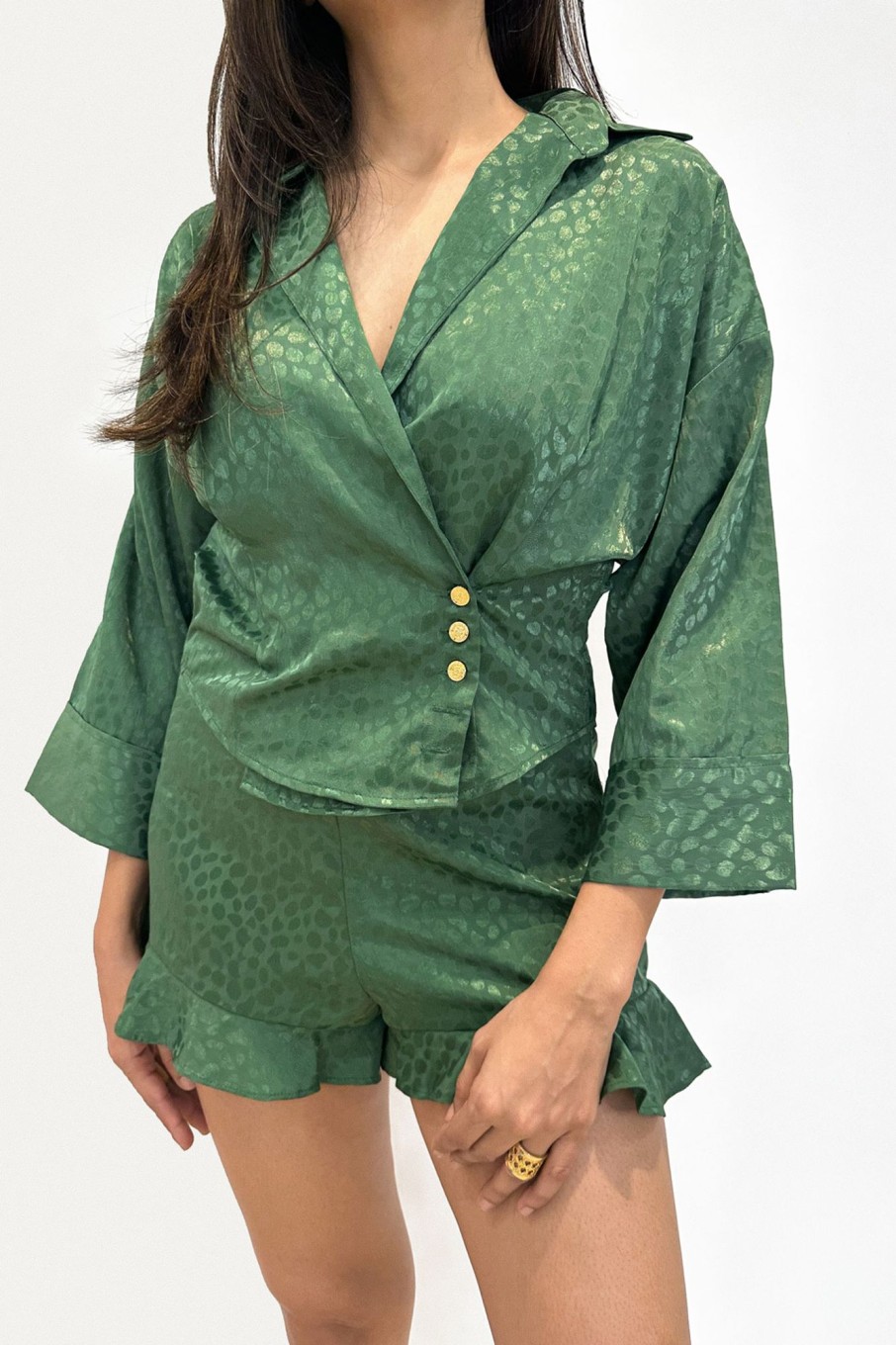 Western-Wear Urban Suburban | Green Jacquard Set