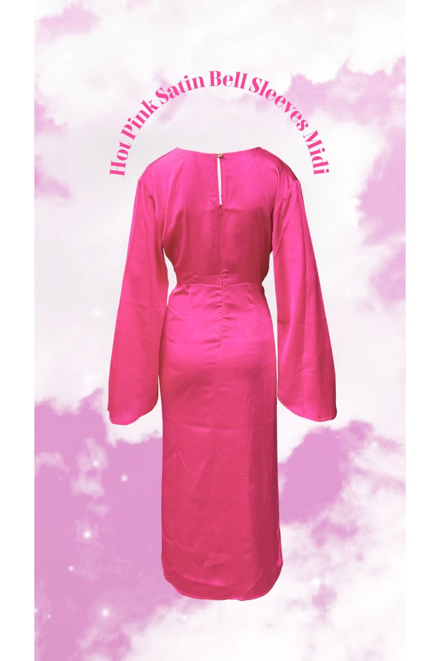 Western-Wear Urban Suburban | Pink Satin Midi Dress With Bell Sleeves