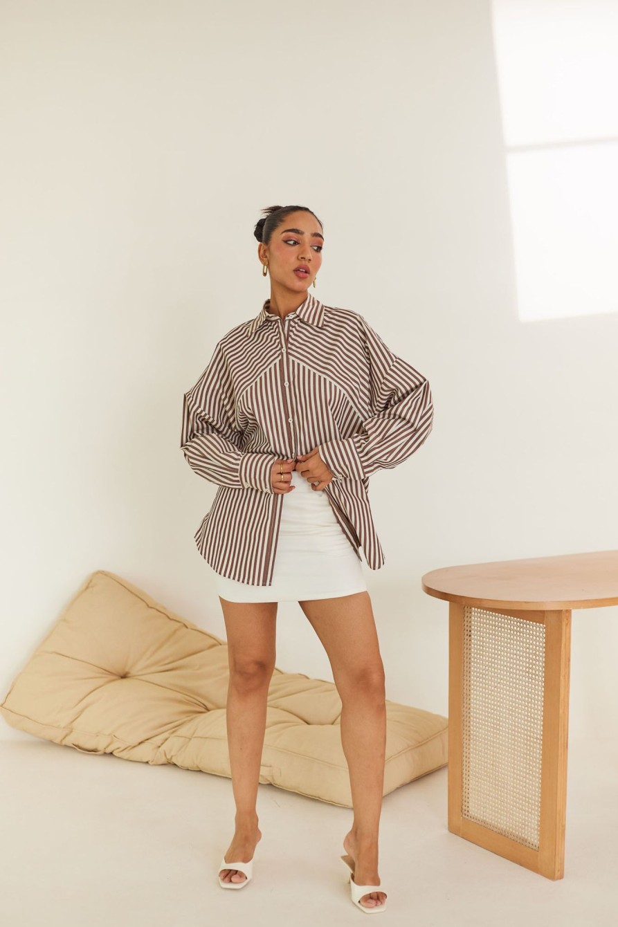 Western-Wear Urban Suburban | Brown Striped Oversized Shirt