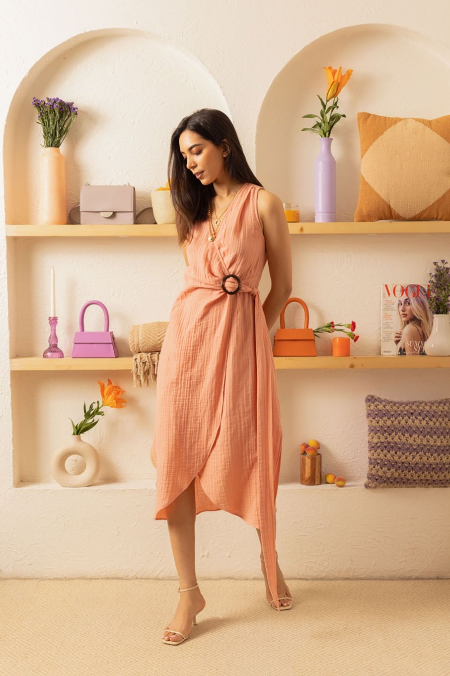 Western-Wear Urban Suburban | Peach Wrap Dress