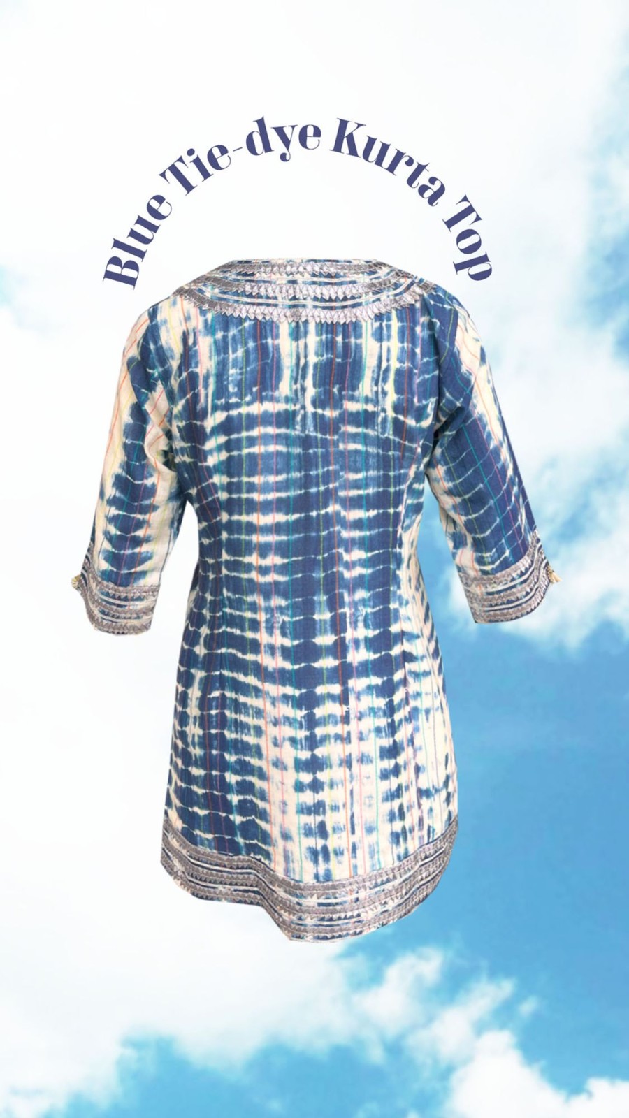 Fashion-Wear Urban Suburban | Blue Cotton Tie & Dye Kurta Set With Silver Gota Detail