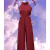 Western-Wear Urban Suburban | Maroon Halter Neck Jumpsuit