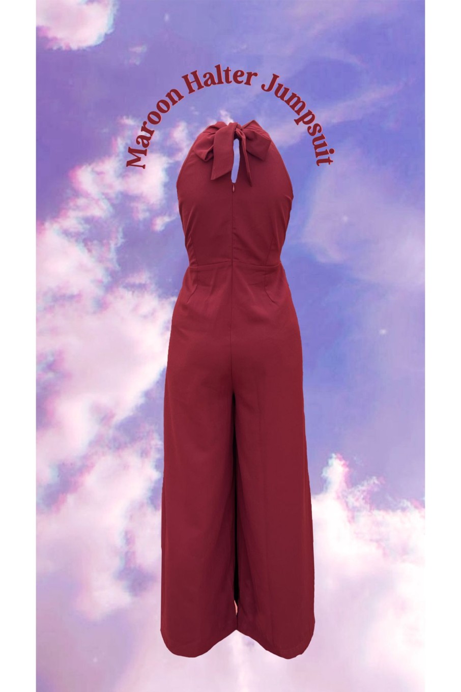 Western-Wear Urban Suburban | Maroon Halter Neck Jumpsuit