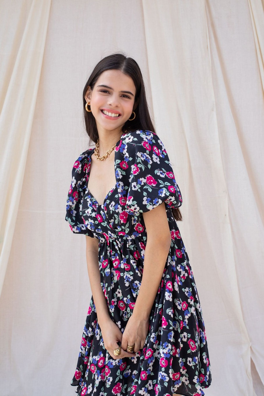 Western-Wear Urban Suburban | Black Floral Short Dress