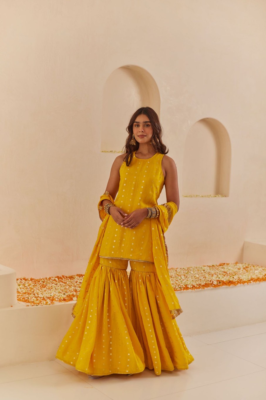 Fashion-Wear Urban Suburban | Yellow Gharara Set With Dupatta