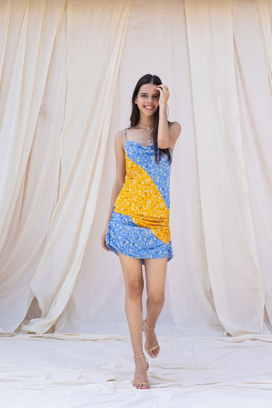 Western-Wear Urban Suburban | Yellow And Blue Contrast Dress