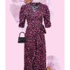 Western-Wear Urban Suburban | Pink And Black Floral Wrap-Around Dress