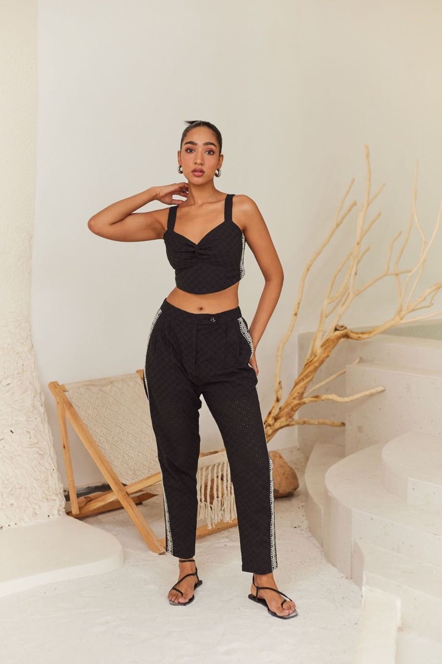 Western-Wear Urban Suburban | Black Schiflli Top & Pants Set