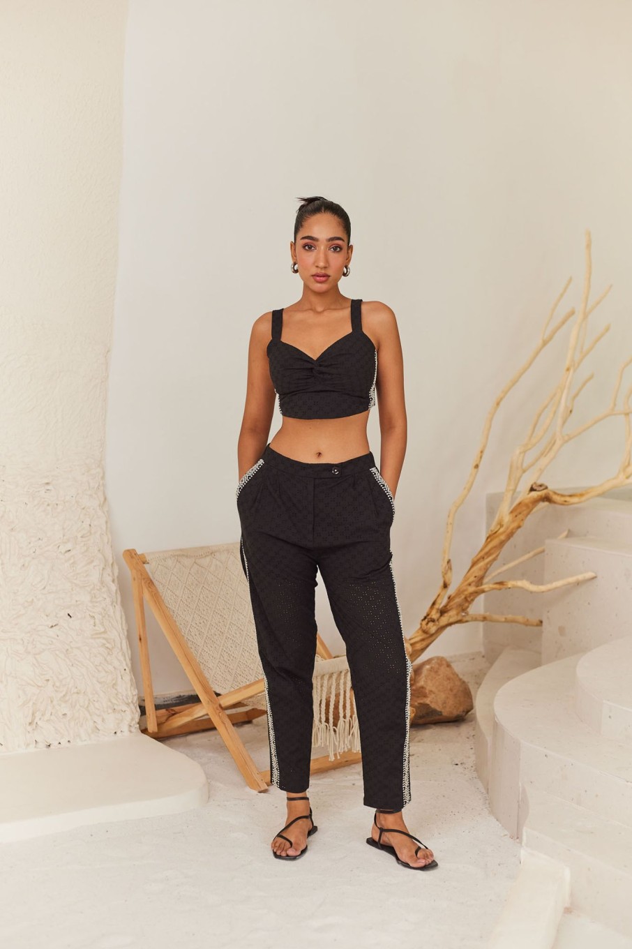 Western-Wear Urban Suburban | Black Schiflli Top & Pants Set