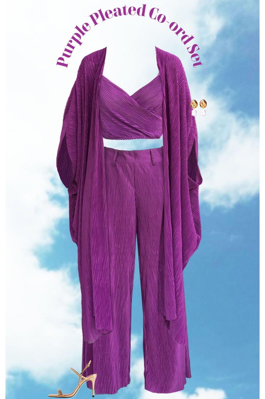 Fashion-Wear Urban Suburban | Purple Pleated Cape Set