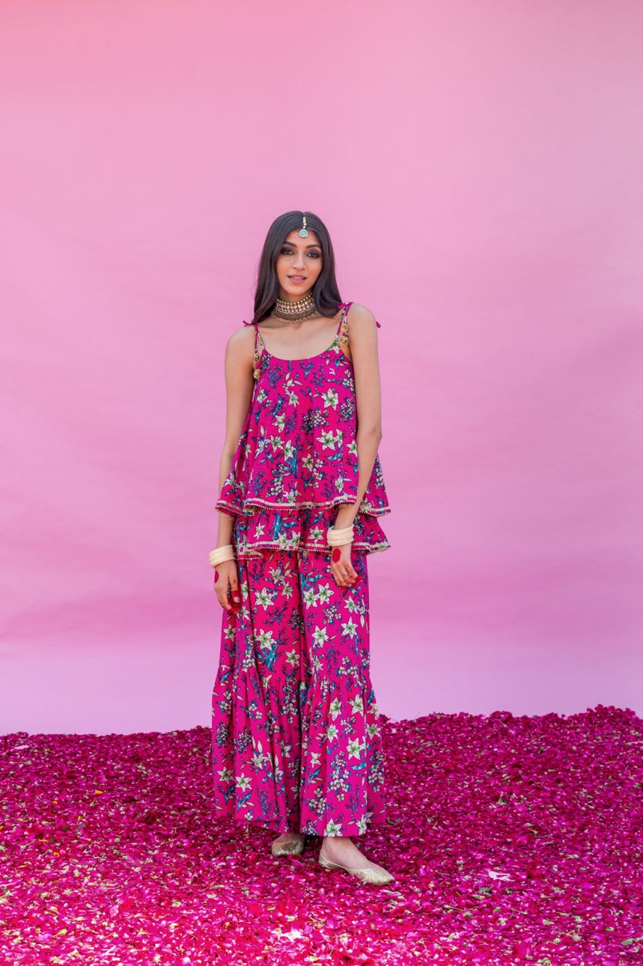 Fashion-Wear Urban Suburban | Pink Floral Sharara Set