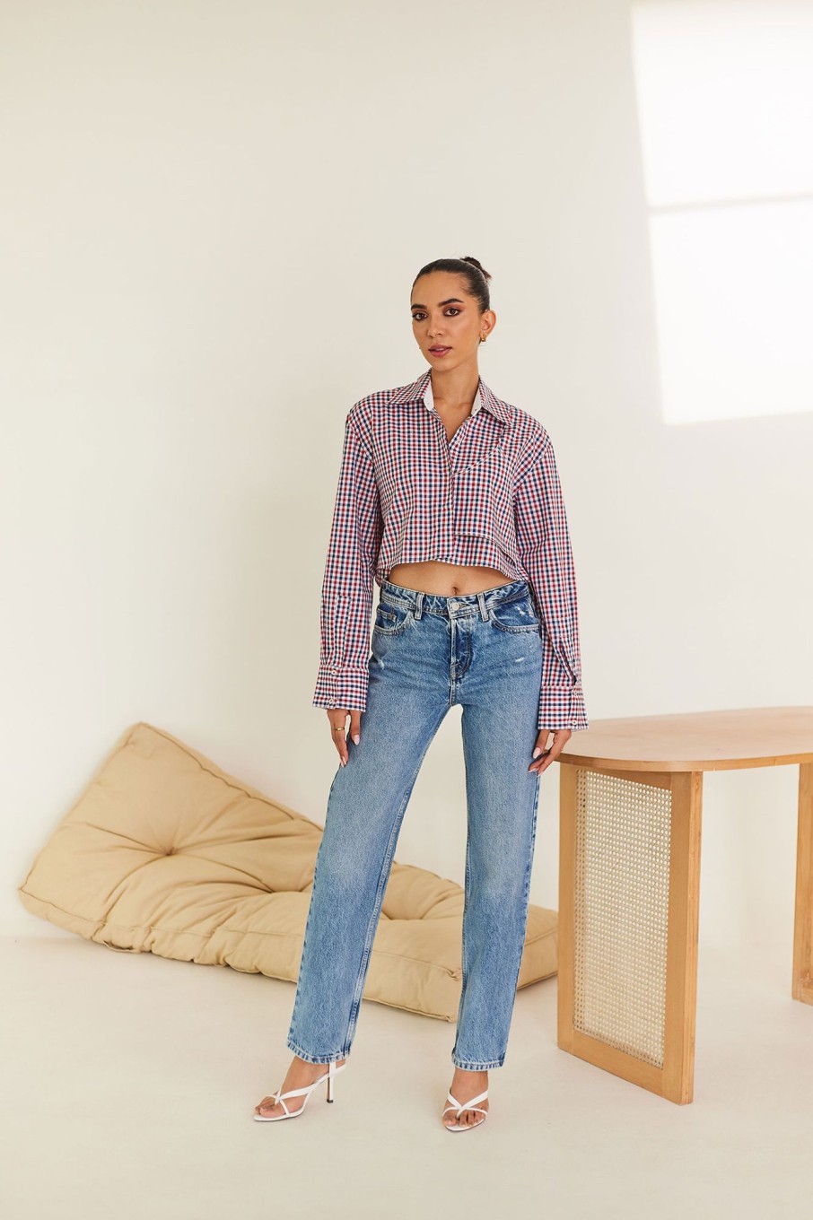 Western-Wear Urban Suburban | Cropped Checkered Shirt With Crop Top Detail