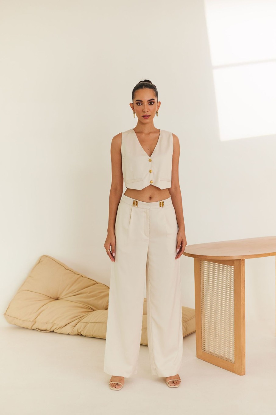 Western-Wear Urban Suburban | Cream Wide Leg Trouser