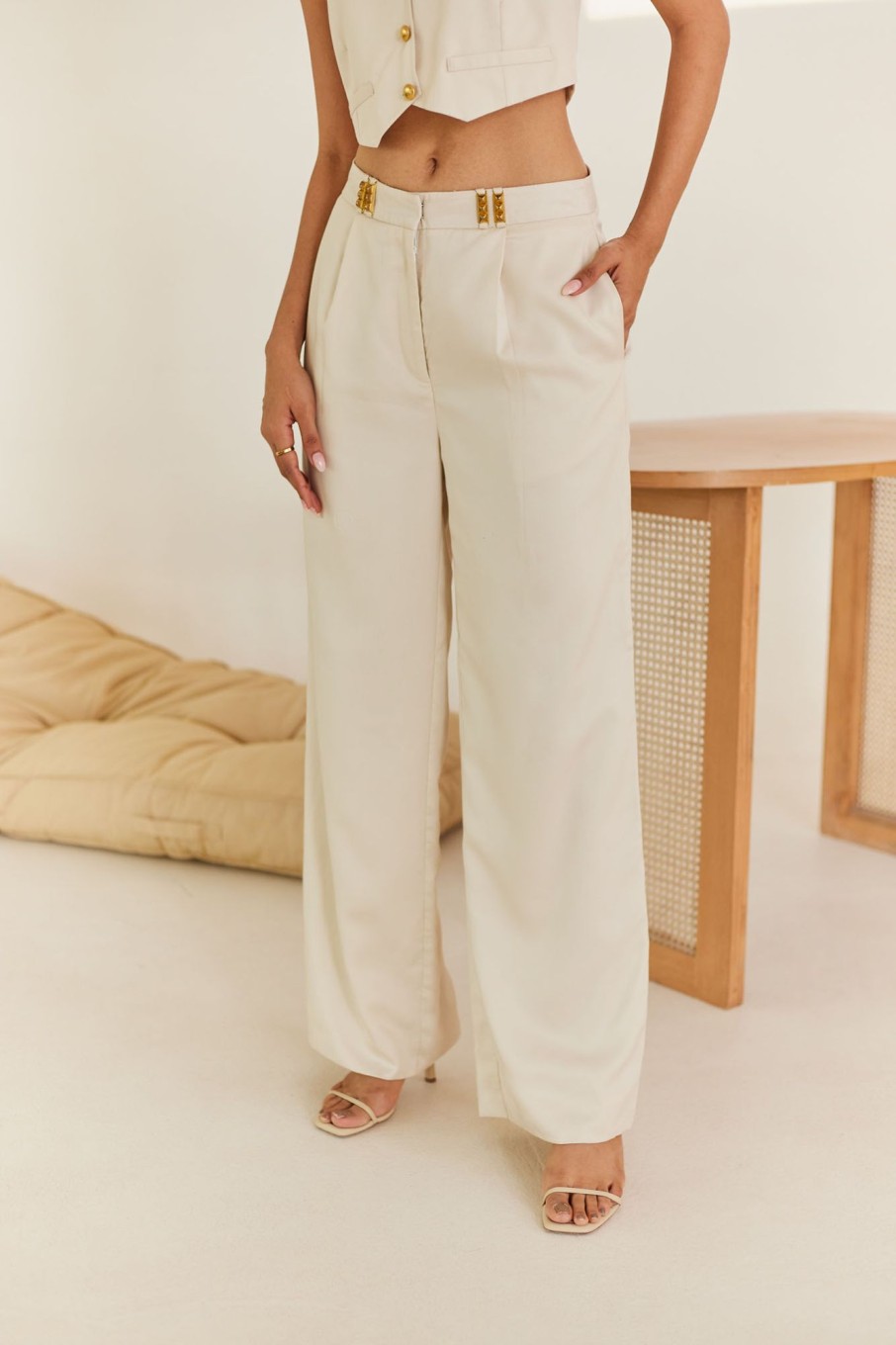 Western-Wear Urban Suburban | Cream Wide Leg Trouser