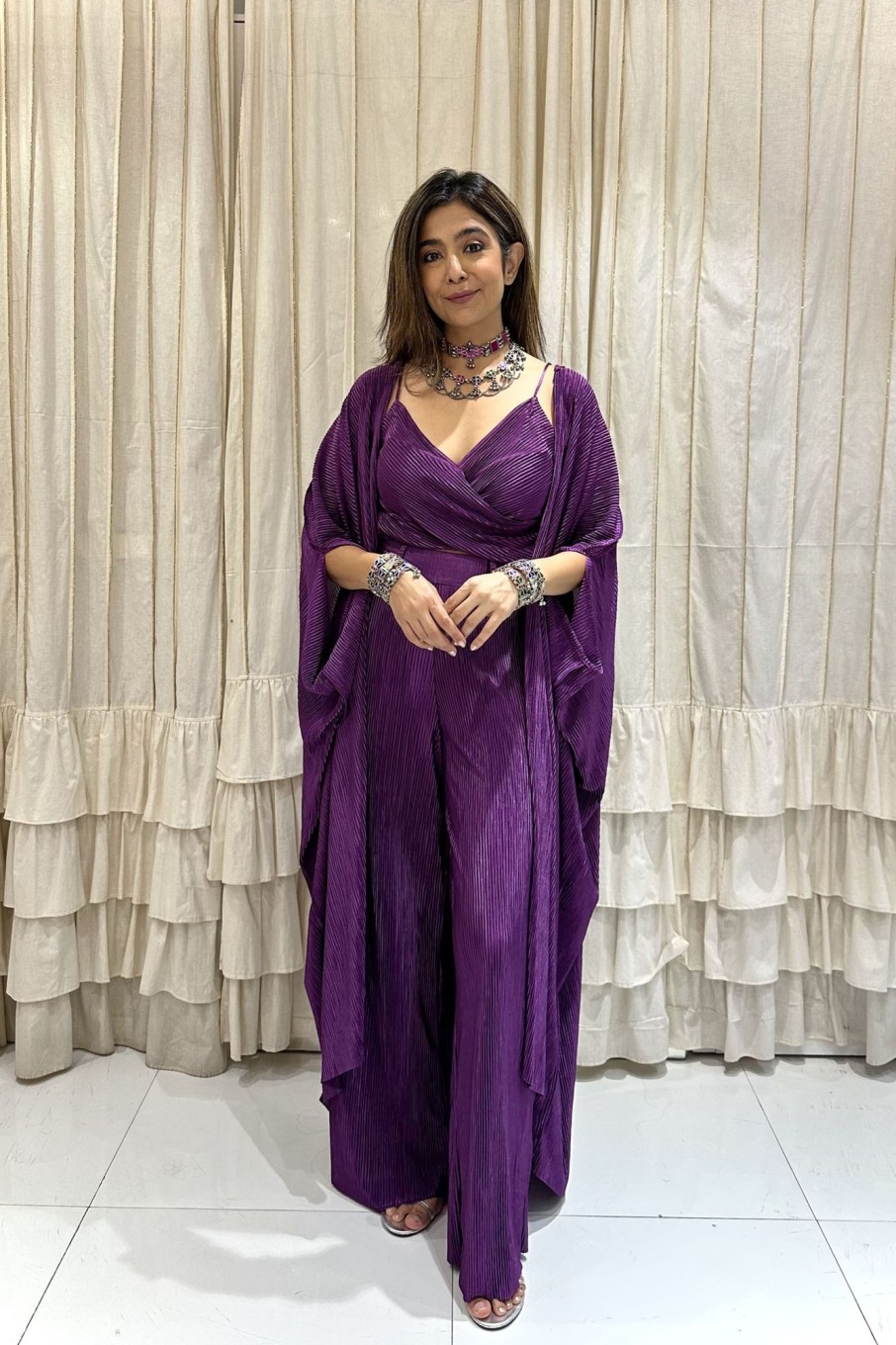 Fashion-Wear Urban Suburban | Purple Pleated Cape