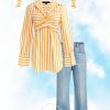 Western-Wear Urban Suburban | Yellow Striped Oversized Shirt With Tube Top