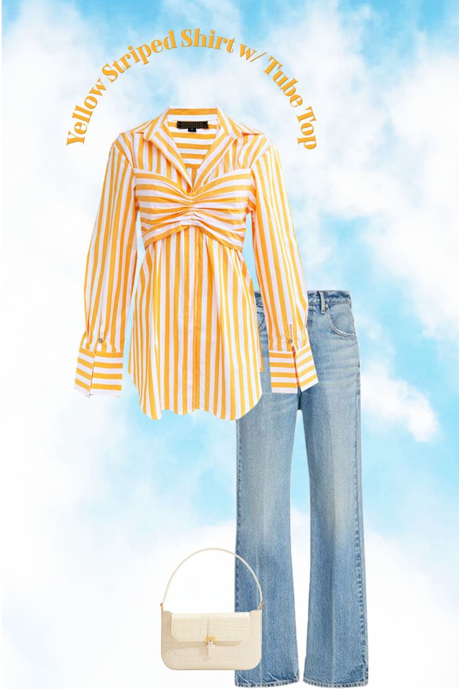 Western-Wear Urban Suburban | Yellow Striped Oversized Shirt With Tube Top