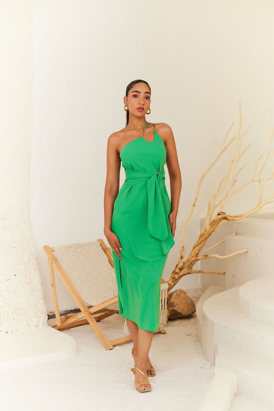 Western-Wear Urban Suburban | Green Asymmetrical Party Dress