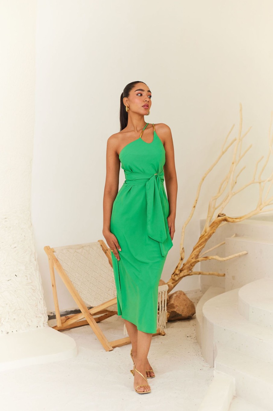 Western-Wear Urban Suburban | Green Asymmetrical Party Dress