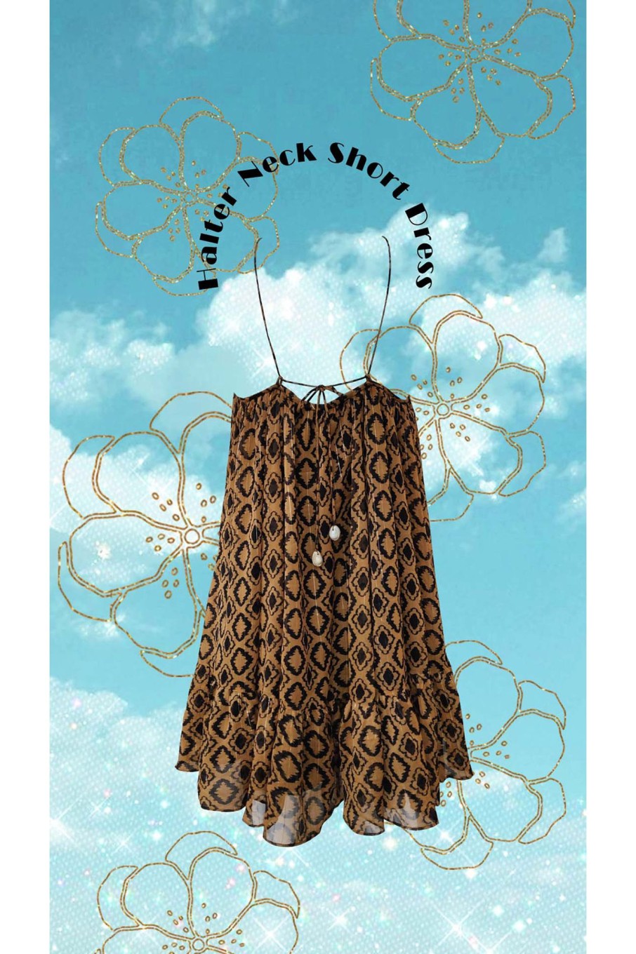 Fashion-Wear Urban Suburban | Brown Ikkat Halter Neck Short Dress