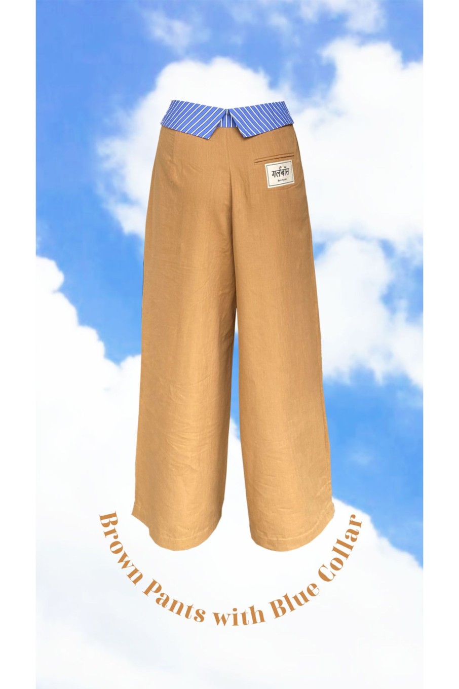 Western-Wear Urban Suburban | Brown Trouser With Blue Waist Collar