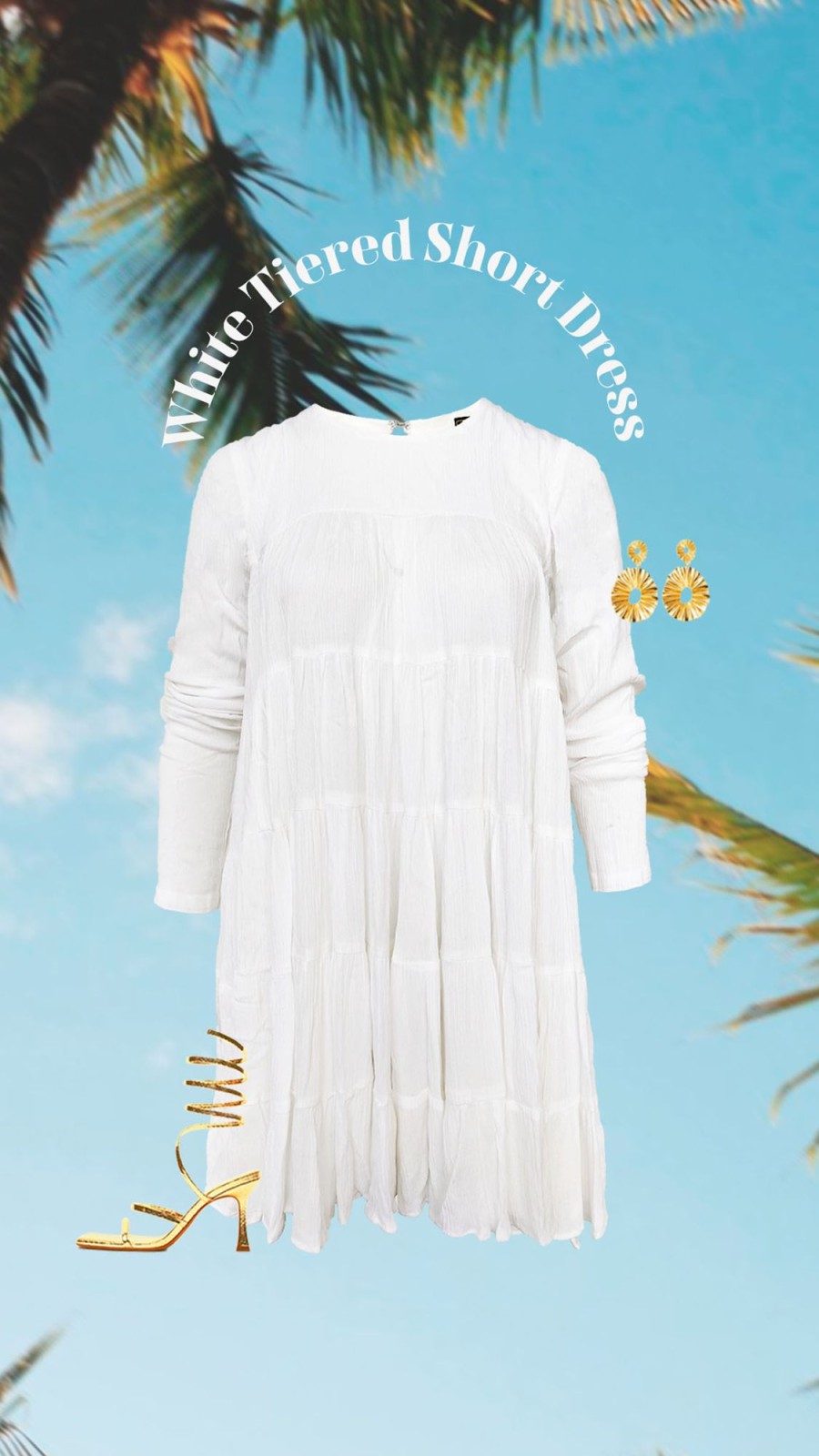 Western-Wear Urban Suburban | White Tiered Dress With Full Sleeves