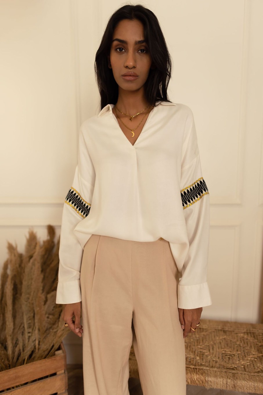 Western-Wear Urban Suburban | White Twill Shirt With Lace Detail