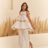 Fashion-Wear Urban Suburban | White Double Cloth Tiered Top & Pant Set