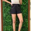 Western-Wear Urban Suburban | Pearl Beaded Top & Black Linen Shorts Set