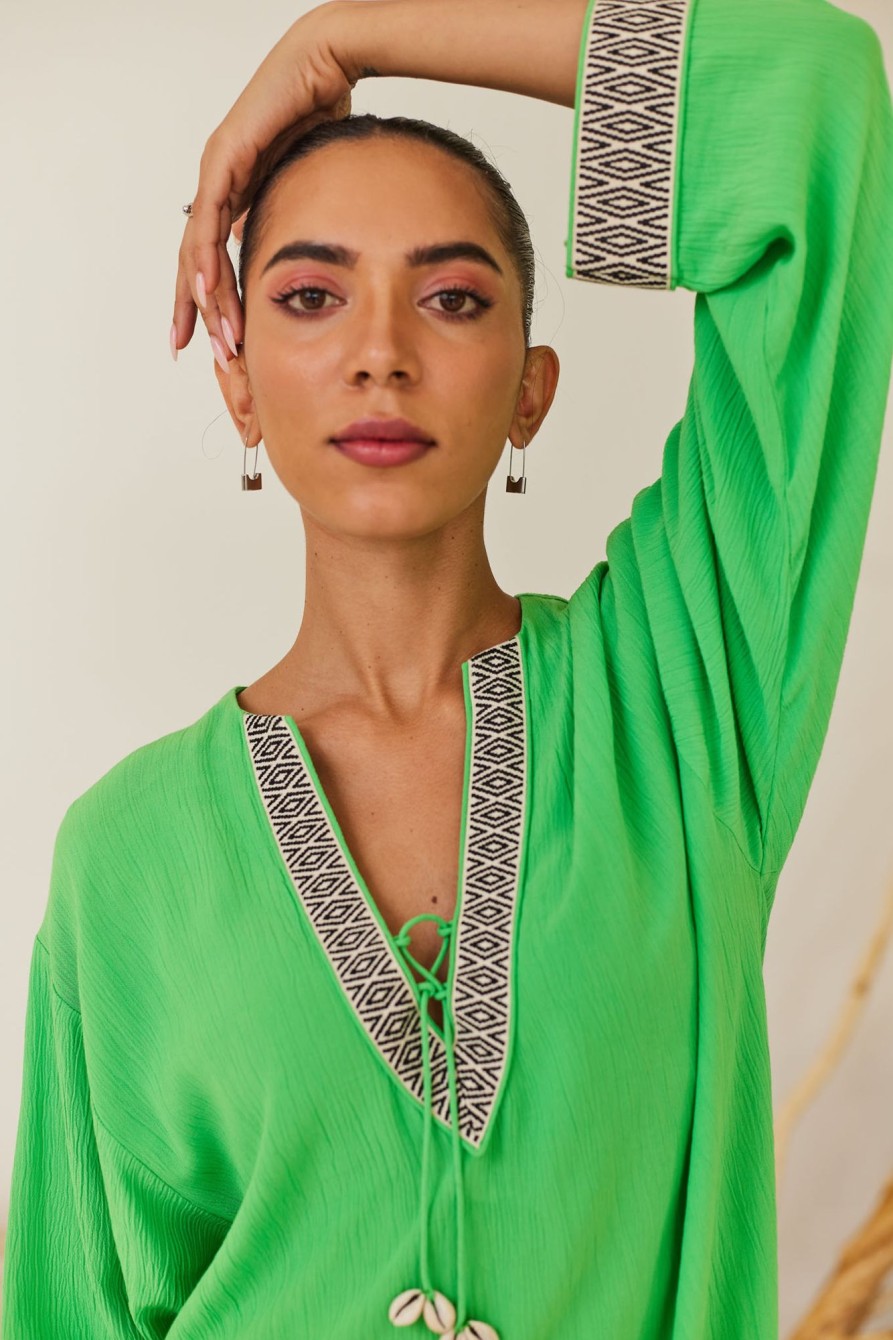 Western-Wear Urban Suburban | Green Kaftan Short Dress